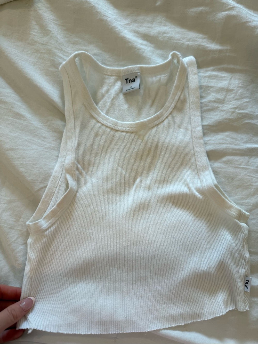 TNA White Ribbed Crop Tank